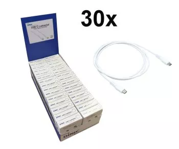 30x USB C till C laddkabel 1,50 m, vit, i DINIC-displayen